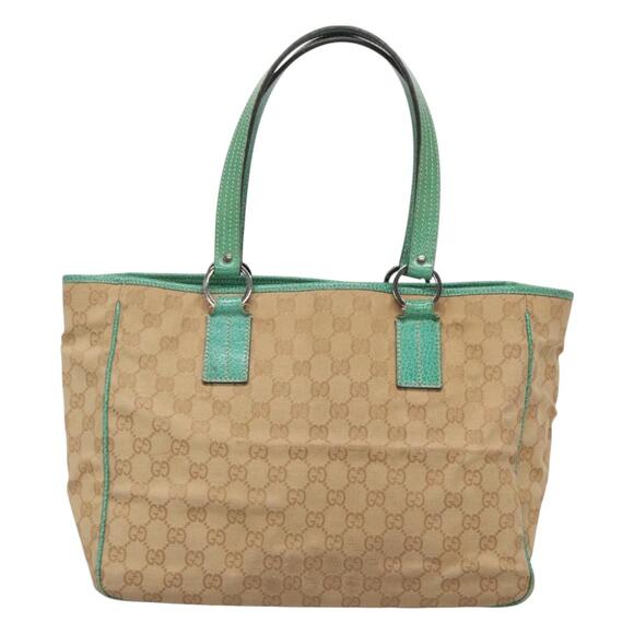 GUCCI GG Canvas Tote Bag Beige Green Silver - Picture 2 of 16